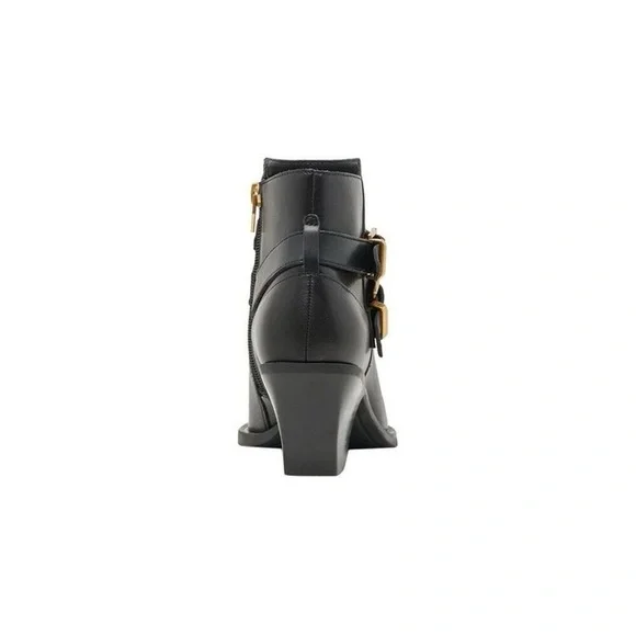 Dolce Vita Black Leather Ankle Boots with Gold Buckles - Picture 4 of 7